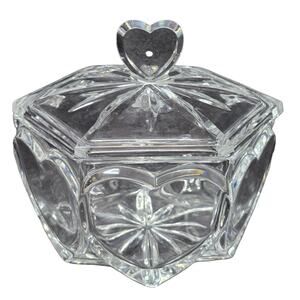 Royal Limited 24% Percent Full Lead Crystal Heart Hexagon Box Candy Dish w. Lid